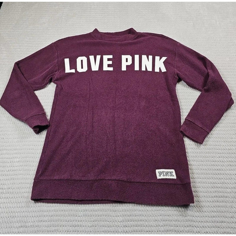 Victorias Secret Pink Sweatshirt Womens XS Oversized Mock Neck Terry Cloth - Picture 1 of 6